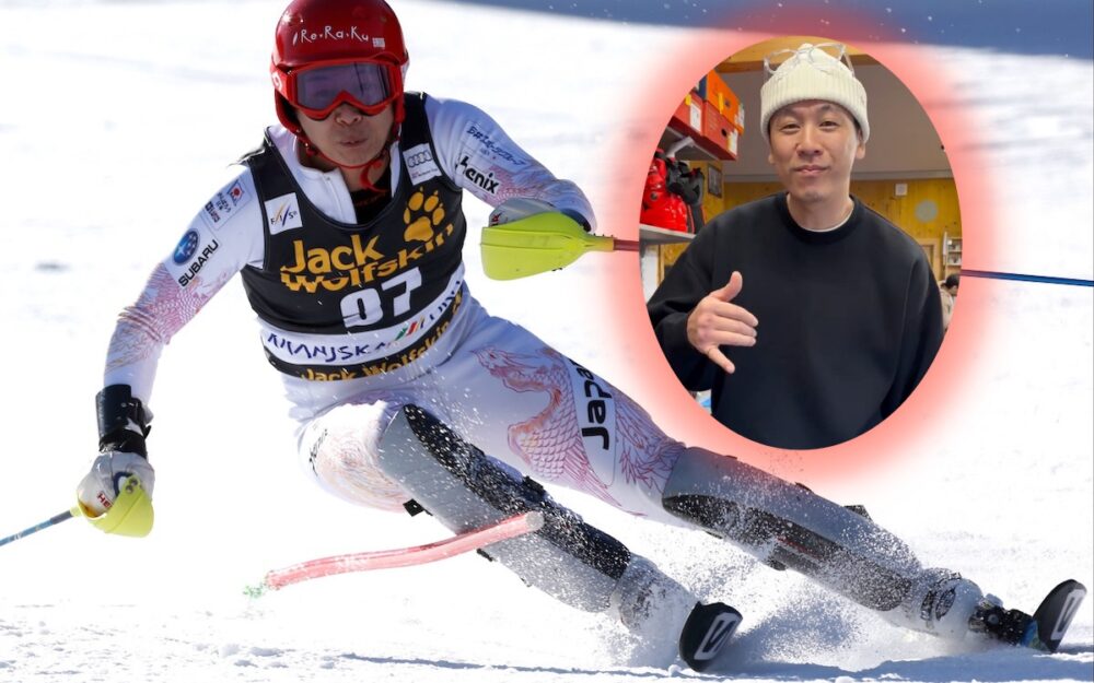 Akira Sasaki bei seinem letzten Weltcup-Rennen in Kranjska Gora (9. März 2014) und vor seinem Start in die Saison 2024/25 (kleines Bild). – Fotos: GEPA pictures / Instagram