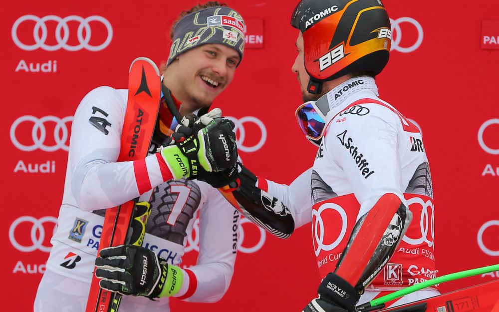 Wer gratuliert künftig wem? Manuel Feller (links) und Marcel Hirscher. – Foto: GEPA pictures