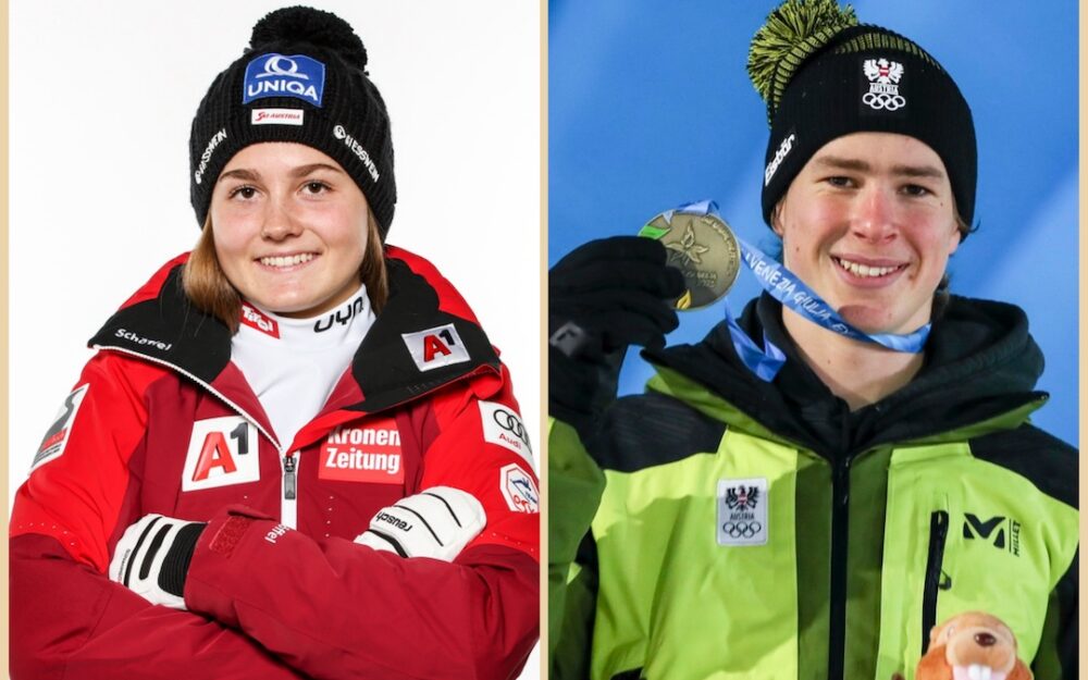 Leonie Raich und Moritz Zudrell holten für Österreich im Slalom die ersten Ski-Medaillen. – Fotos: GEPA pictures